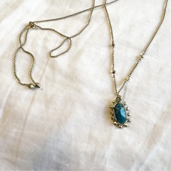 Kendra Scott "Brett" Adjustable Pendant Necklace- Aqua Apatite - Picture 3 of 5